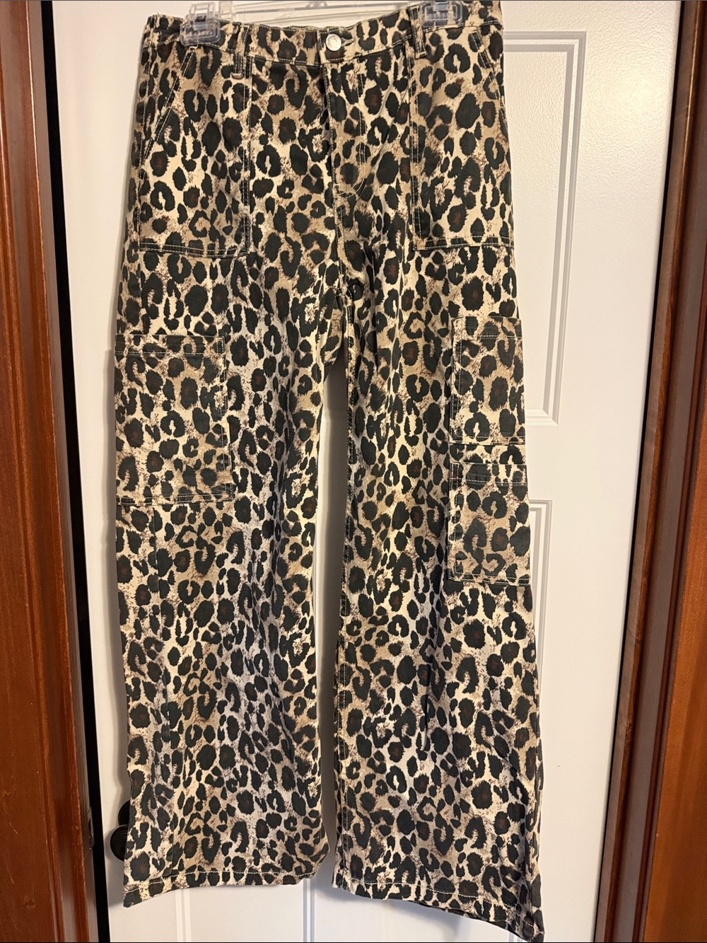 No Boundaries Leopard Print Cargo Jeans - Beige and Black